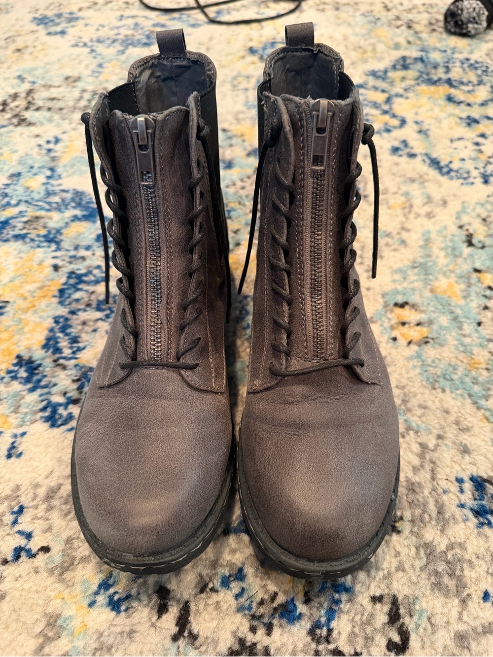 Very G Gray Lace-Up Zip Boots